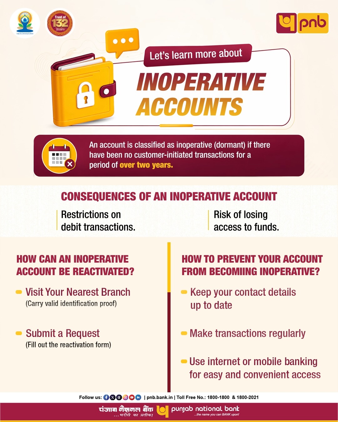 Inoperative account can limit access to your own money. Keep it active with regular transactions and updated details