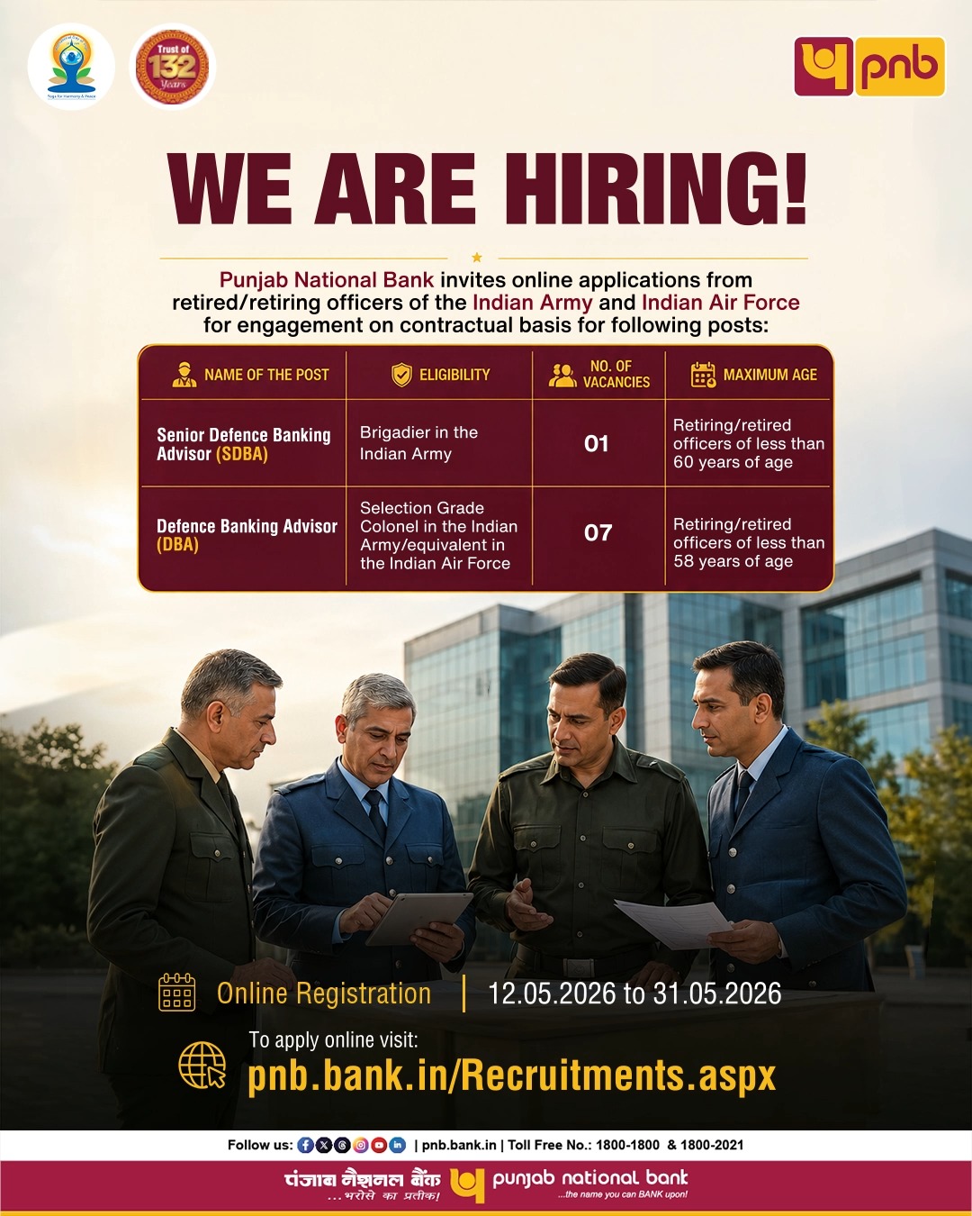 Punjab National Bank invites retired retiring officers of the Indian Army and Indian Air Force to bring their experience and...