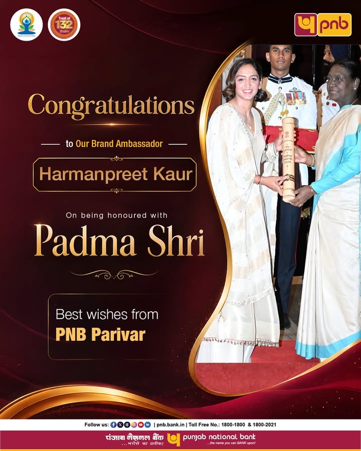 Congratulations to our Brand Ambassador, Harmanpreet Kaur, on being conferred the Padma Shri by Honble President of India Sm...