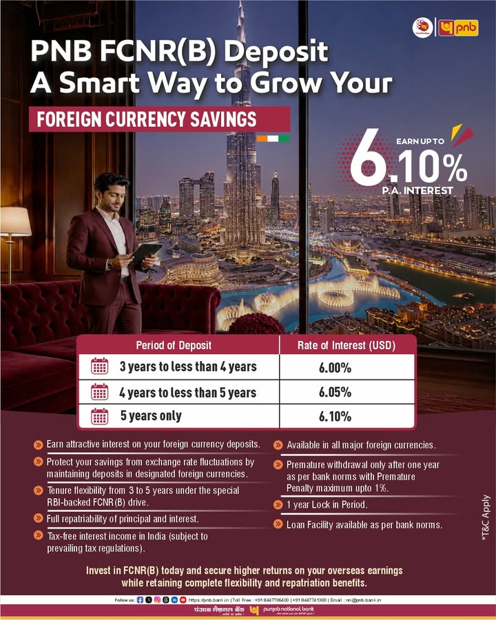 Turn your overseas earnings into higher returns with PNB FCNR B Deposits