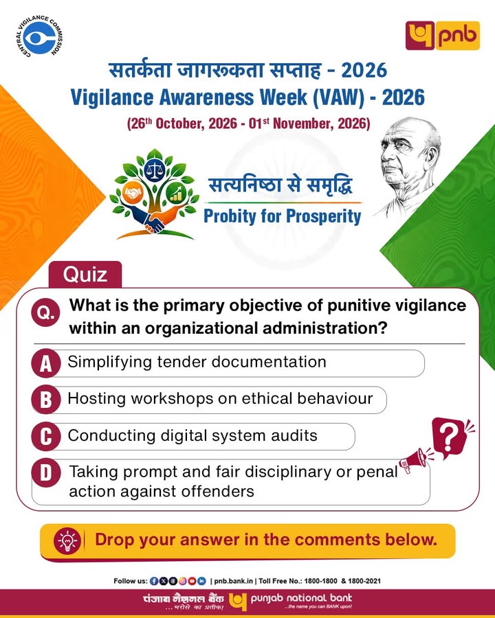 Vigilance Awareness Week 2026 Quiz Time Think you know the answer Drop your choice in the comments Central Vigilanc...