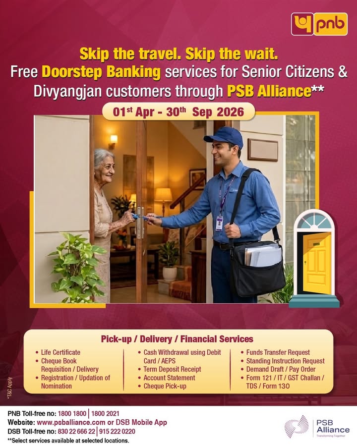 With PNB Doorstep Banking, access essential banking services from the comfort of their home