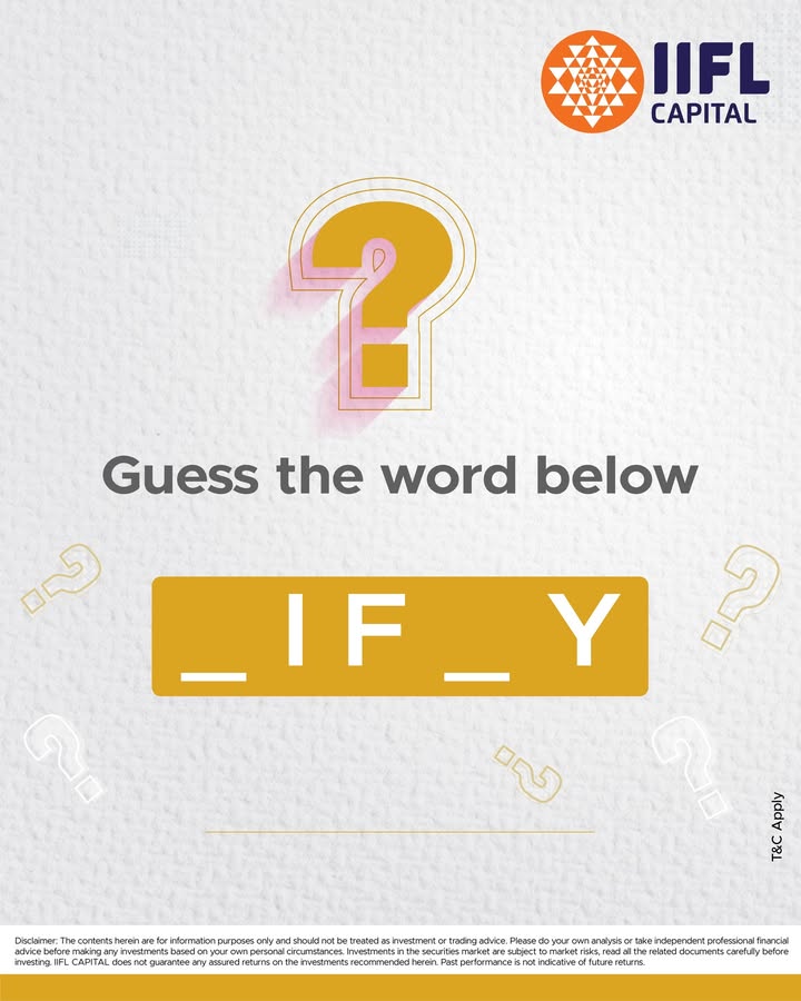 Can you guess the word Let us know in the comments section below IIFLSecurities invest stockmarket quiz quizathon Follow us for more updates Disclaimer https tinyurl.com 49xd3vns Can you guess the word Let us know in the comments section below IIFLSecurities invest stockmarket quiz quizathon Fo...