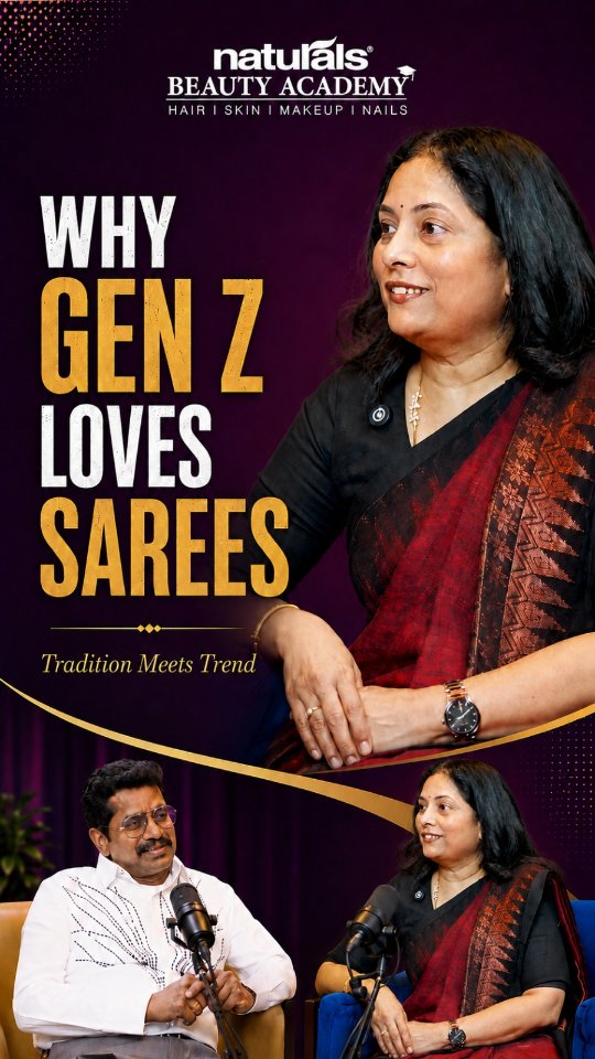 Gen Z is bringing the saree back with a modern twist In this podcast short, Shivaa Kumar, CEO of Naturals Beauty Academ...