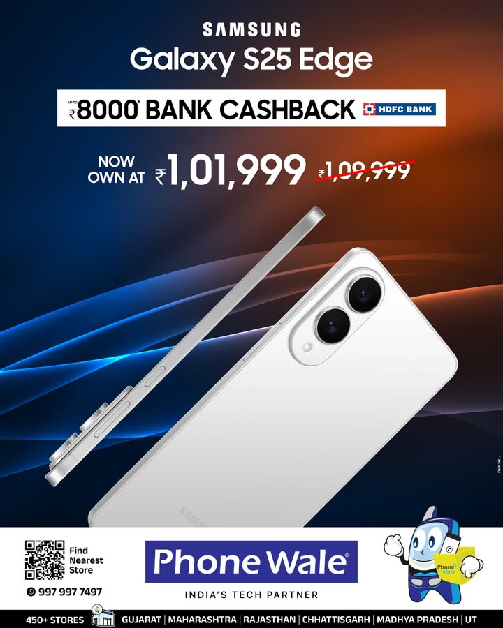 Level up your tech game The Samsung Galaxy S25 Edge is calling your name, and so is that up to 8000 HDFC Bank Cashback ...