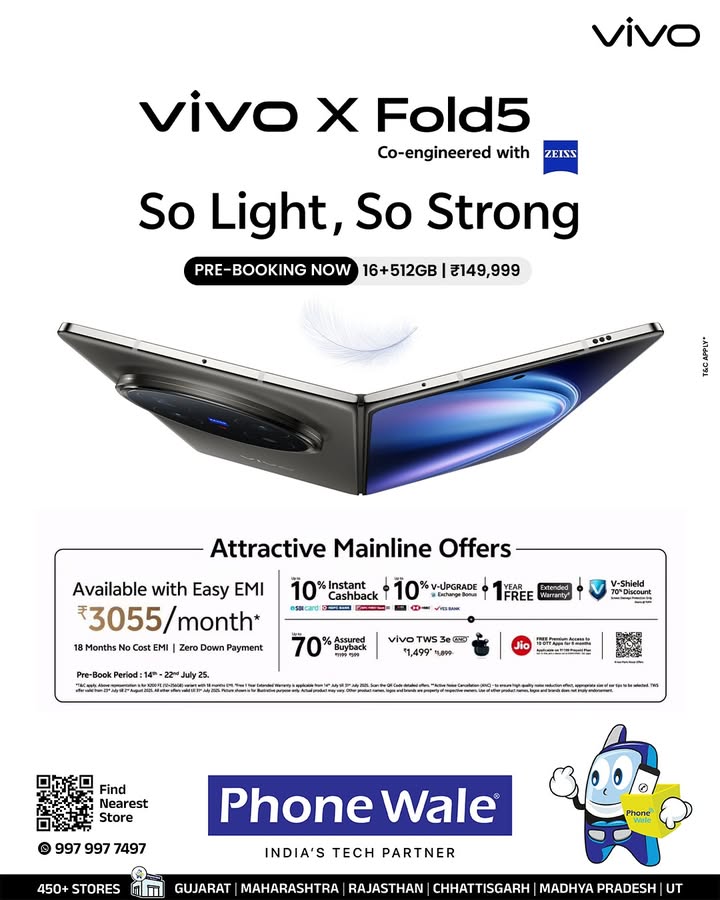 Experience the best of innovation with the new Vivo X Fold5 So light, so strong, featuring a massive 16 512GB storage and p...