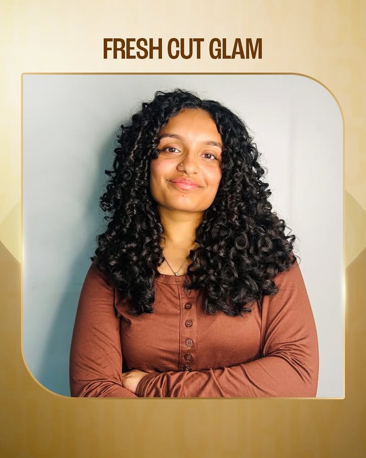 Curls behaving. Layers falling right. Face framed to perfection