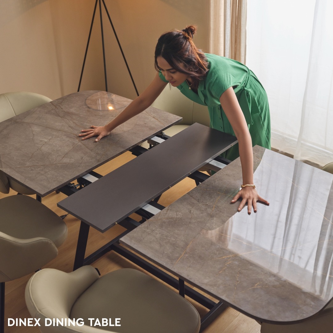 The Dinex dining table is designed to adjust with your life, from a guest list of 4 to 6 to your next shared memory