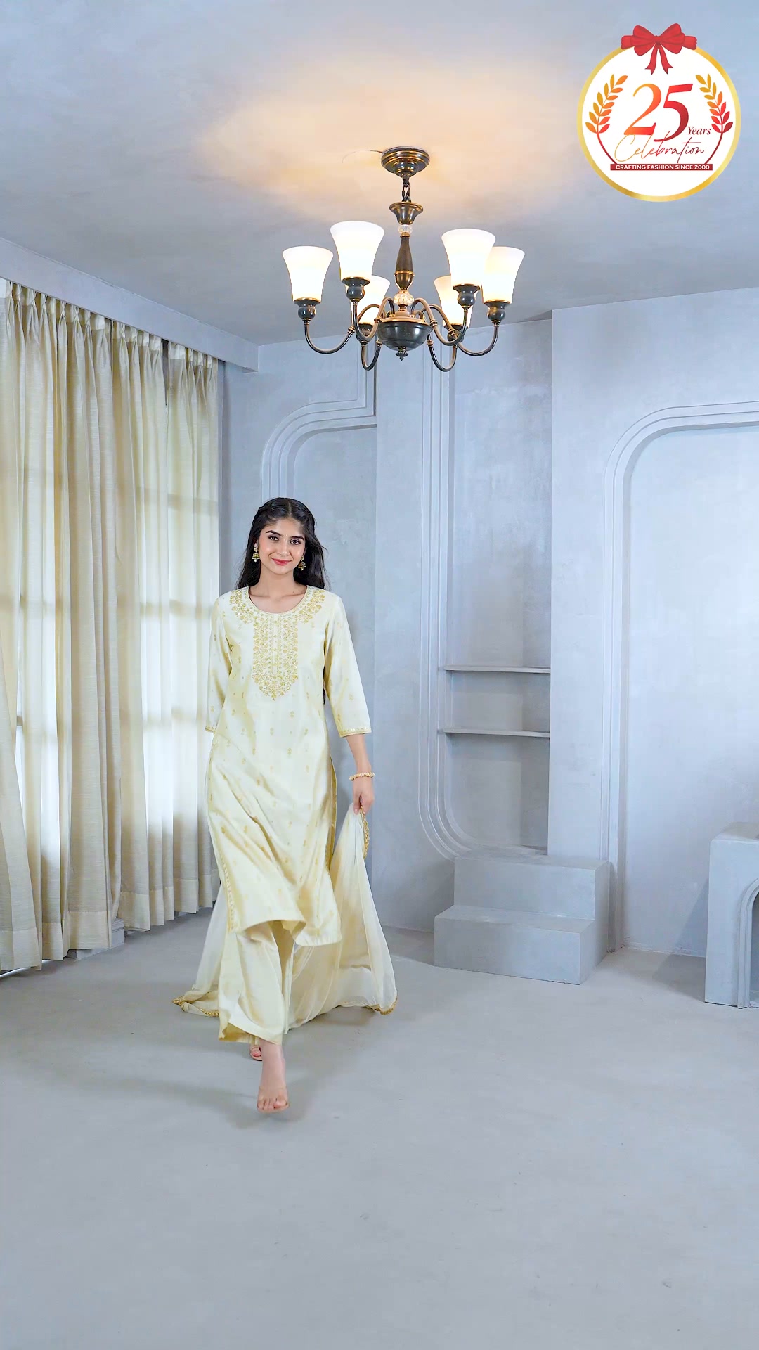  This festive season radiate in style that speaks elegance Adorn yourself in Cantabils beige Chanderi kurti pant ...