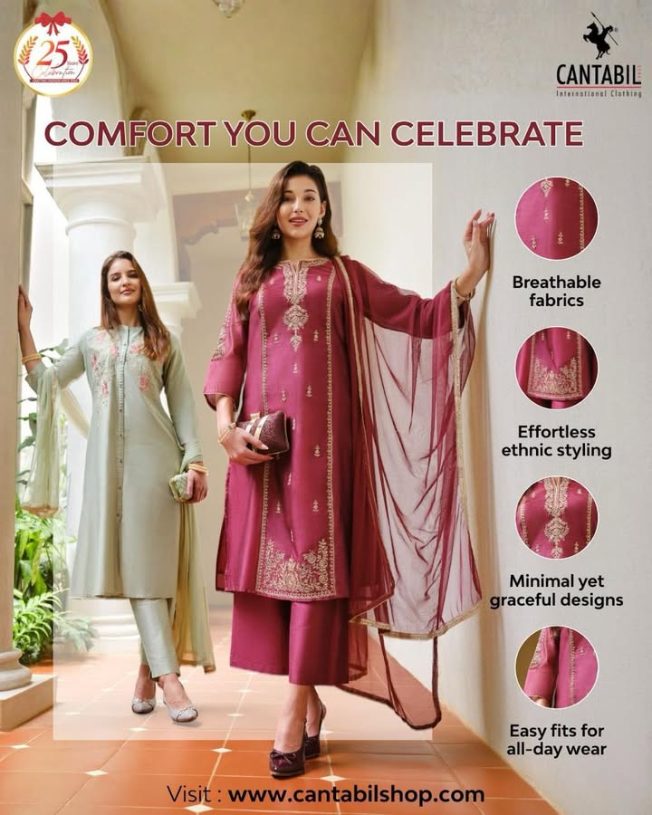 Breathable fabrics, all day comfort, and subtle grace define Cantabil ethnic wear for modern festive moments