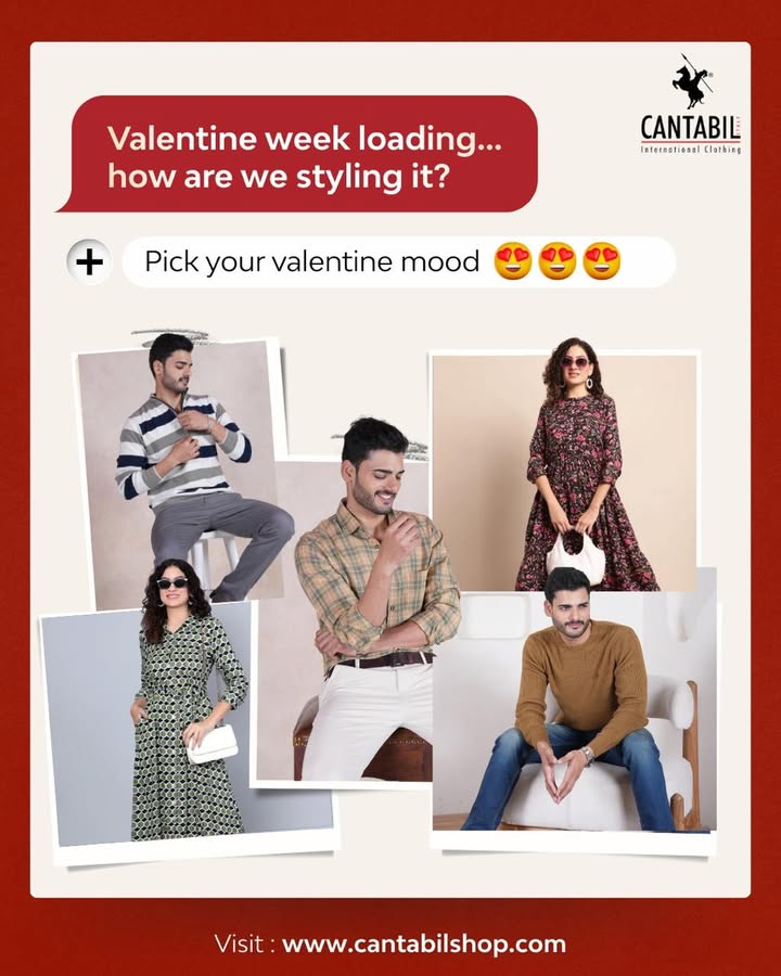 Celebrate every shade of romance with Valentine Week Special Outfits from Cantabil because your mood deserves a perfect matc...