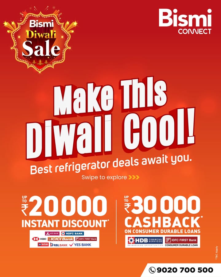 This Diwali, keep every sweet and every moment fresh Explore our wide range of refrigerators from Bismi Connect.