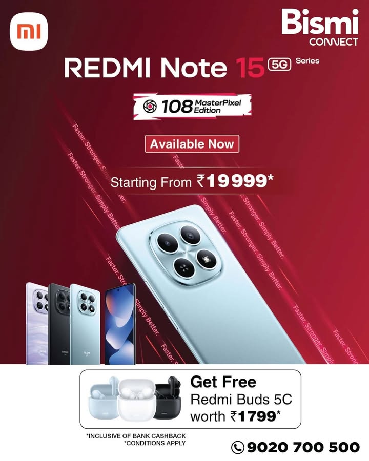 New Redmi Note 15 5G is now available at Bismi Connect 108MP MasterPixel Camera Smooth 5G performance Pr...