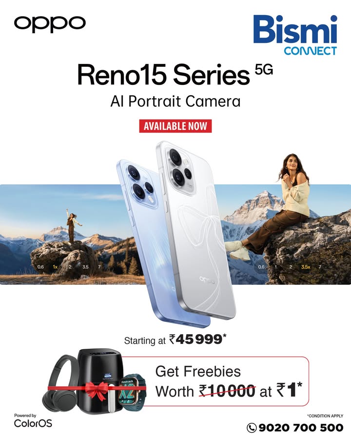 OPPO Reno15 Series 5G captures every detail beautifully. Available now at Bismi Connect with special launch offers.