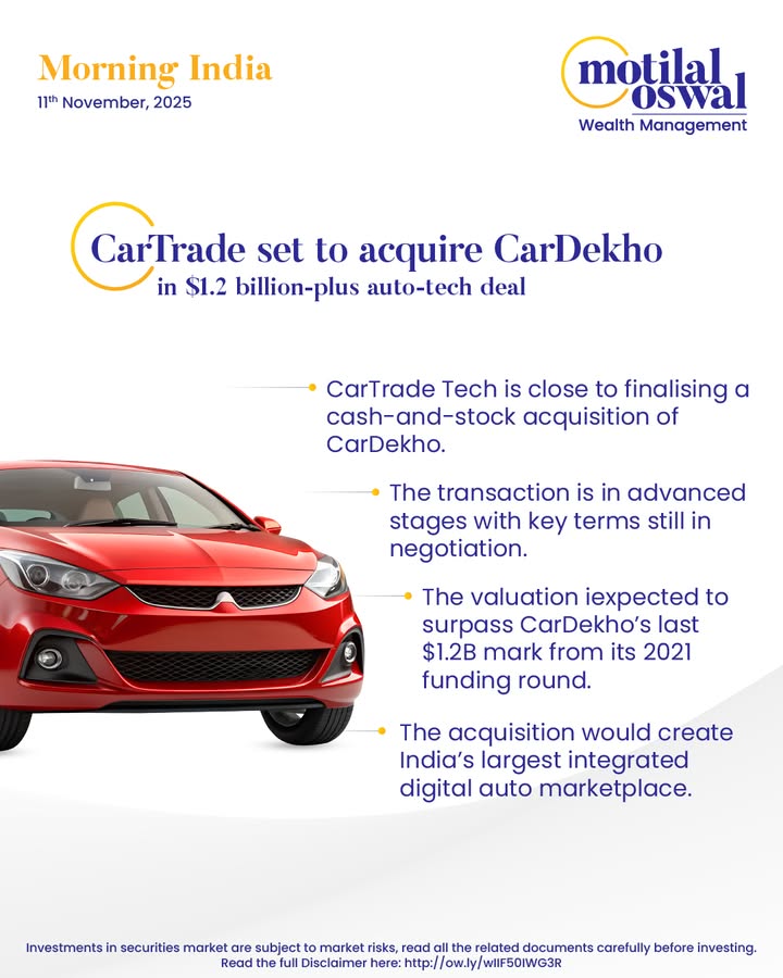  MorningIndia Your daily News tracker CarTrade set to acquire CarDekho in 1