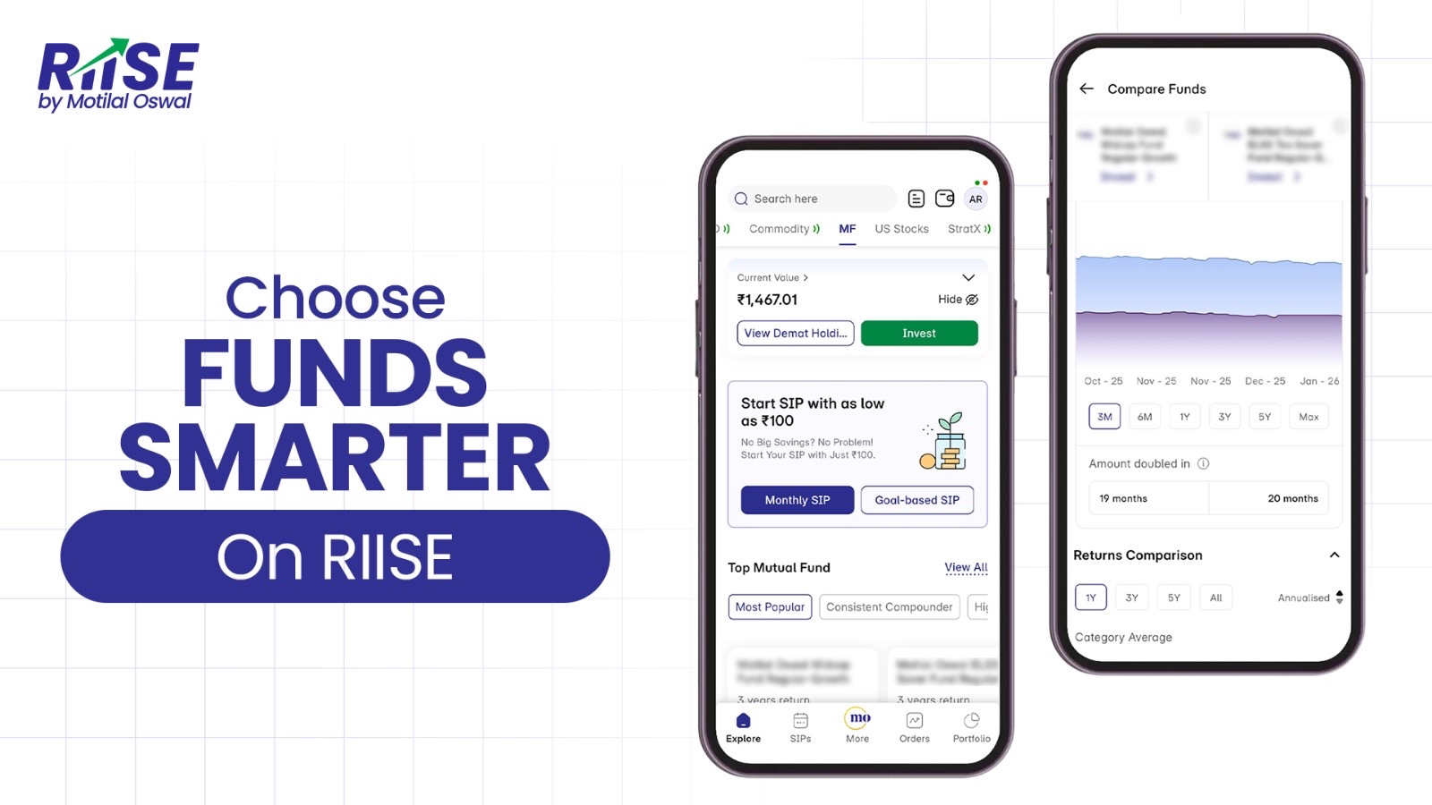 Not sure which mutual fund to pick Compare two funds side by side on the RIISE App and see the difference across returns, r...