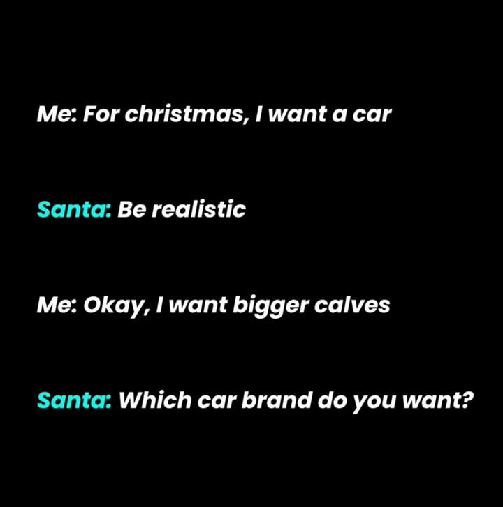 Santa be like choose something achievable . . . meme christmasjokes funnymeme relatable gymhumour