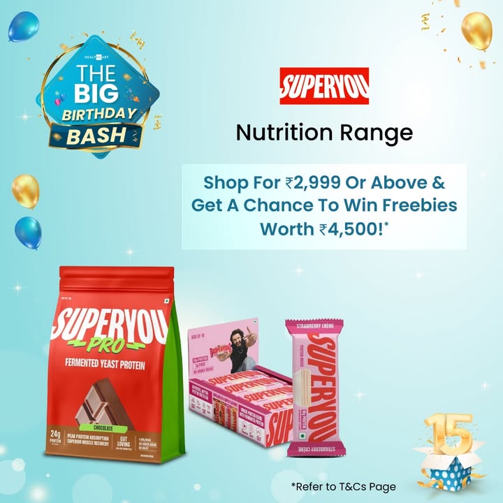 HealthKarts Big Birthday Bash Is LIVE Stack your SuperYou favourites today Spend 2,999 take home free...