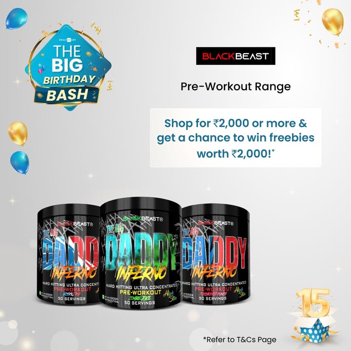 HealthKarts Big Birthday Bash Last Day Dont miss your chance to power up with the BlackBeast Pre Workout Range