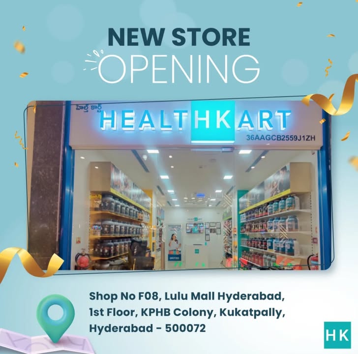  HealthKart is now in Hyderabad. Drop by Lulu Mall, 1st Floor and shop your favourite fitness essentials . . 