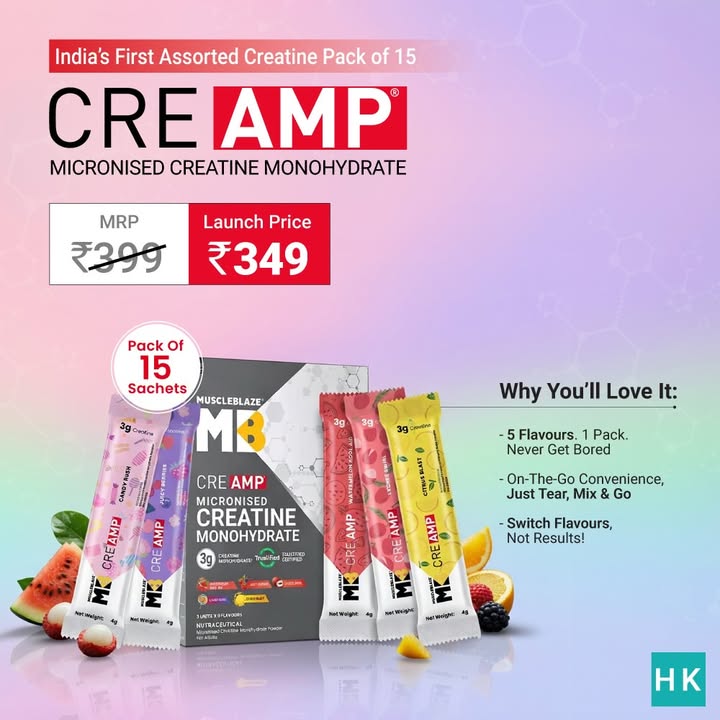 Launching a smarter creatine experience. Indias first assorted creatine pack 15 Single Serve Sachets