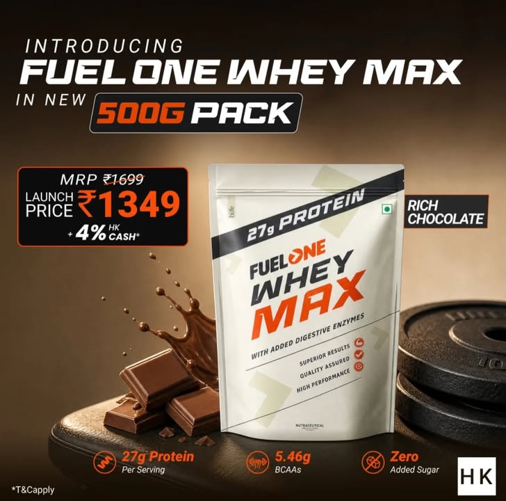 Your favourite Fuel One Whey Max is now launching in a 500g pack. 27g protein per serving, 5