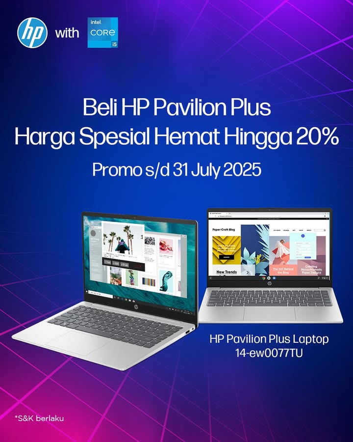 Belajar dan brekreasi makin lancar bareng laptop HP Pavilion Plus. Hemat hingga 20 Pelajari lebih lanjut di www