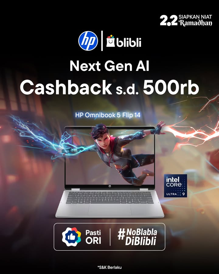 Penawaran spesial HP OmniBook Ultra Flip 5 di Blibli Performa cerdas, desain fleksibel 360 , siap temani produktivitasmu