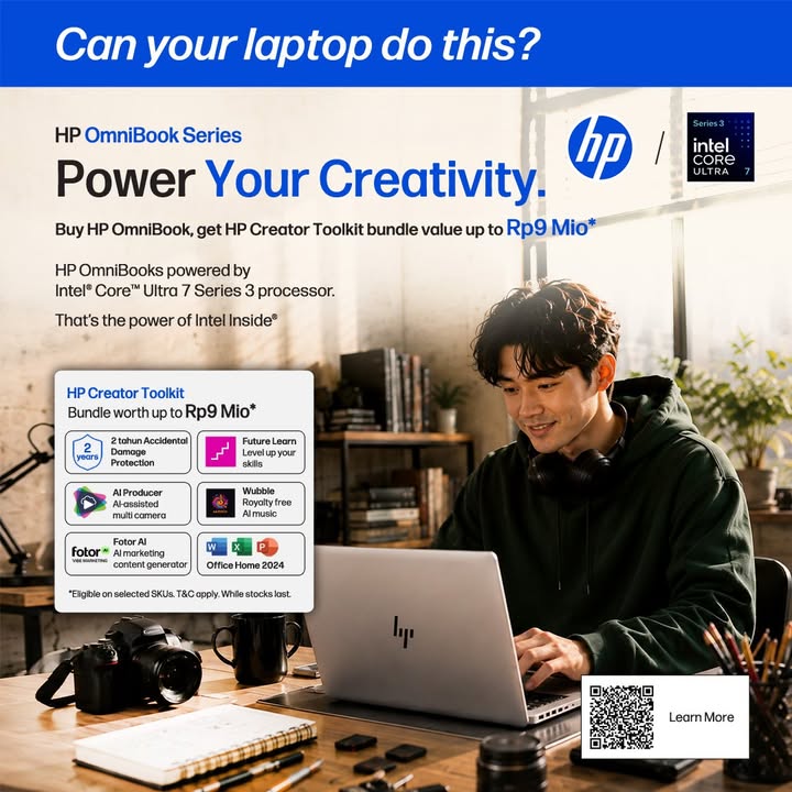 Laptop kamu bisa begini juga Power your creativity with HP OmniBook series powered by Intel Core Ultra 7 Series 3 pr...