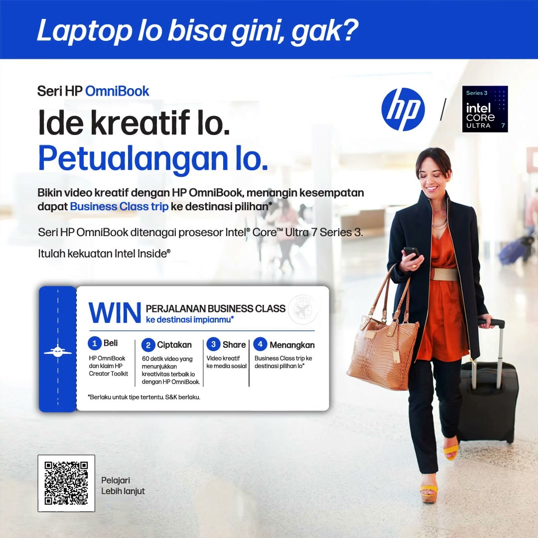 Laptop lo bisa gini, gak Ubah ide kreatif lo jadi petualangan berikutnya bersama HP OmniBook yang ditenagai prosesor Intel ...