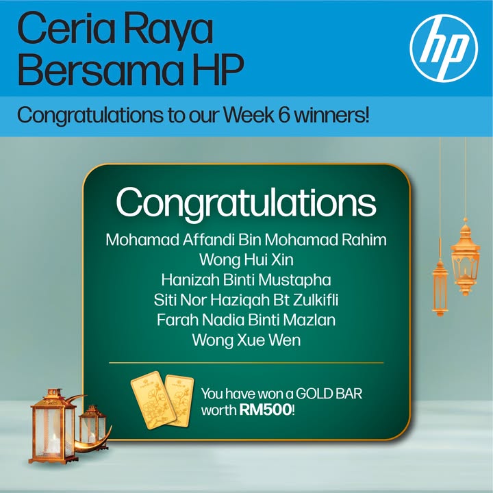Congratulations to the Ceria Raya Bersama HP contest winners of Week 6 We still have 2 more weeks of winners to announce...