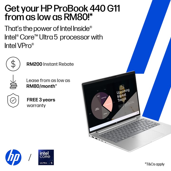 Power your business growth with HP ProBook 440 G11 powered by Intel Core Ultra 5 processor, designed for exceptional pe...