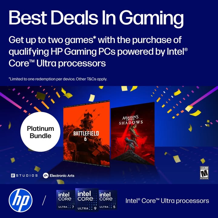  Game Like a Legend Level up with HP Gaming PCs powered by Intel processors and unlock up to 2 FREE games Battle...