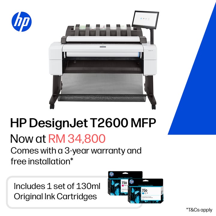 End Year Special Promotion Streamline your workflow with the HP DesignJet T2600 MFP, featuring integrated print stack...