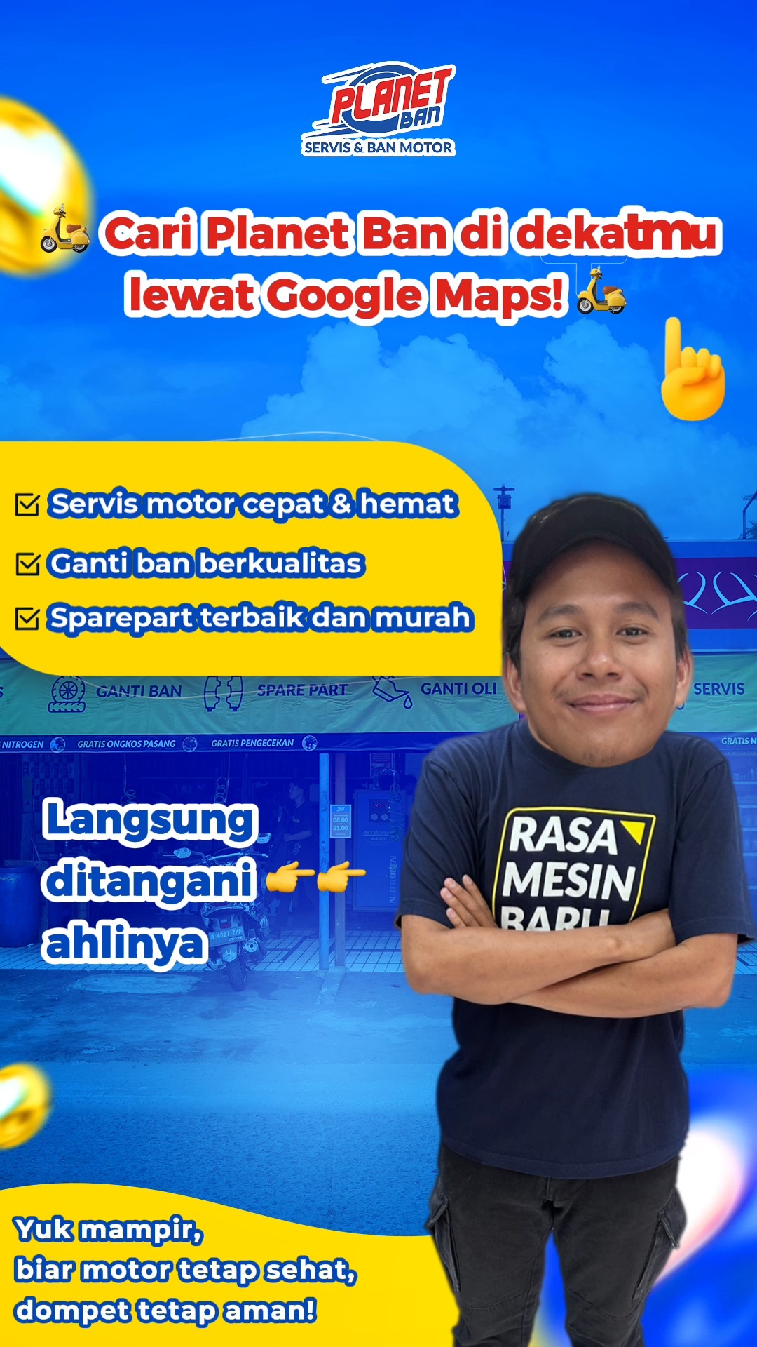 Weekend gini waktunya servis motor di Planet Ban guyssss.. Bikin mesin bersih total, hemat bensin dan tarikan enteng