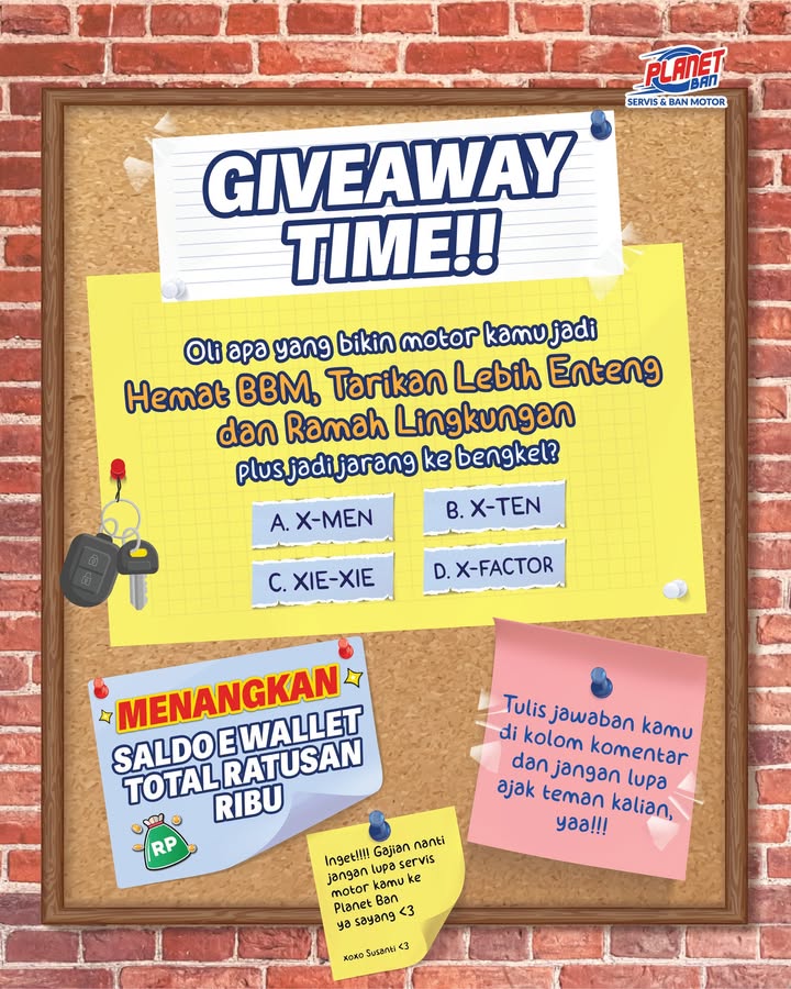 GIVEAWAY IS BACK dan HADIAHNYA GOKIL BANGET Pengguna setia oli Planet Ban pasti udah tau jawabannya Yang jawab palin...
