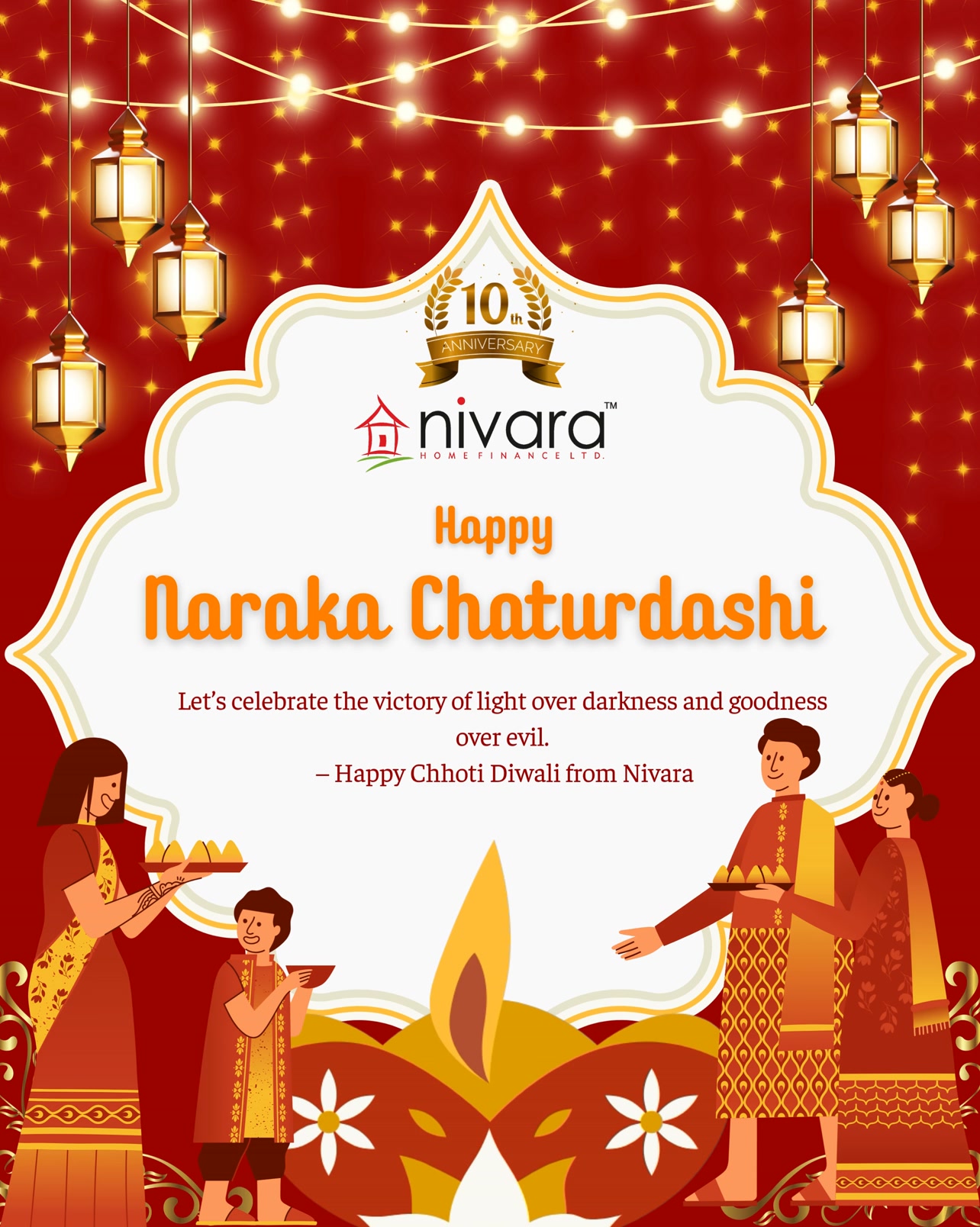 Wishing you a bright and joyful Naraka Chaturdashi May the light of this day chase away negativity and bring strength, hop...