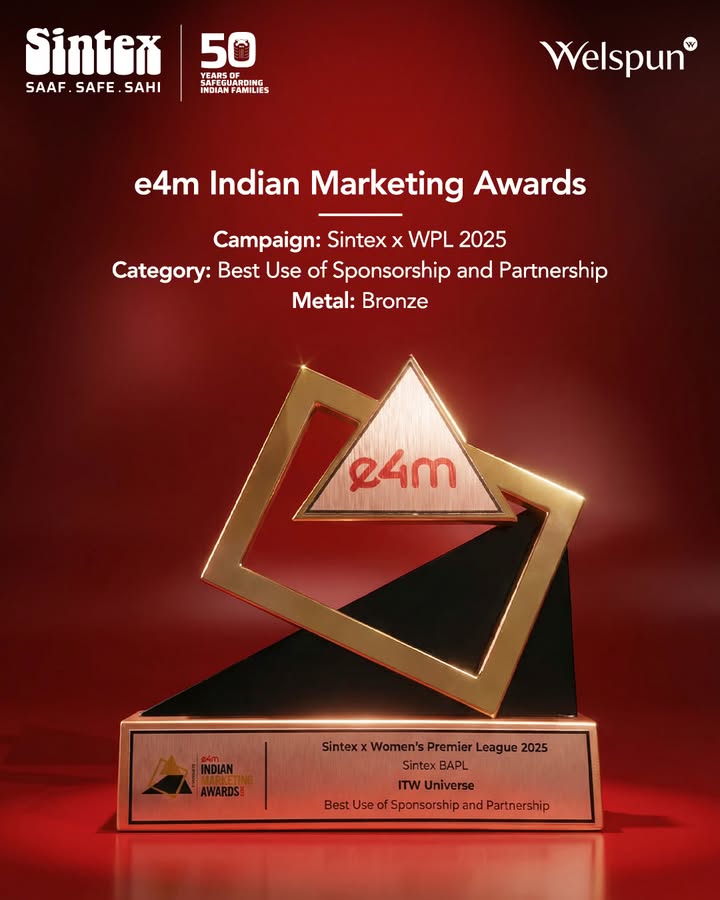Were proud to share that Sintex has won Bronze at the e4M Indian Marketing Awards in the Best Use of Sponsorship Partnersh...