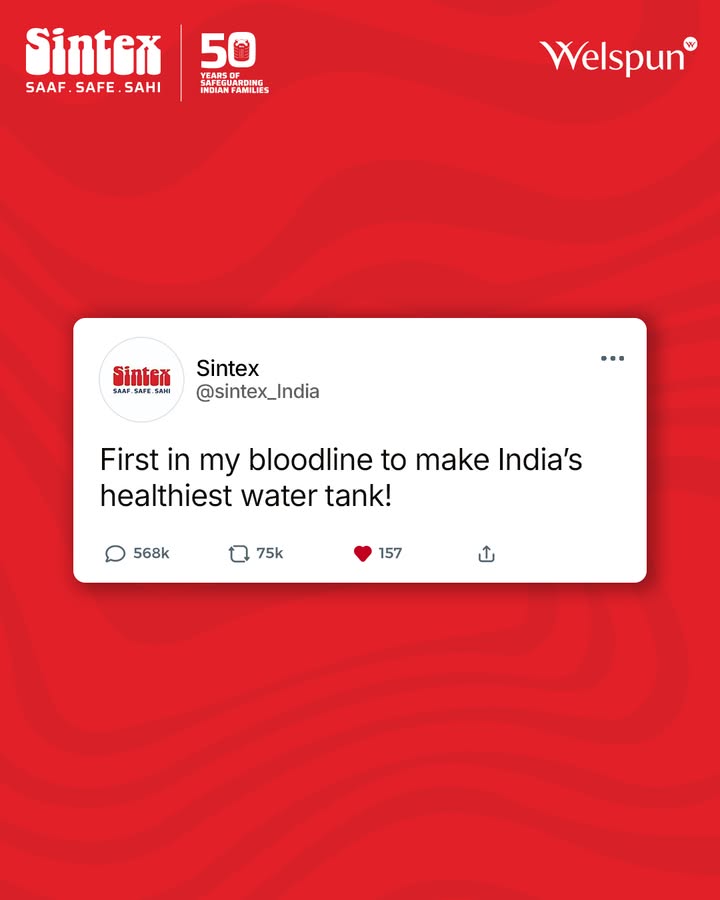 Making India proud since day 1. Sintex SaafSafeSahi SahiHaiSintex SafeWaterWithSintex Trending
