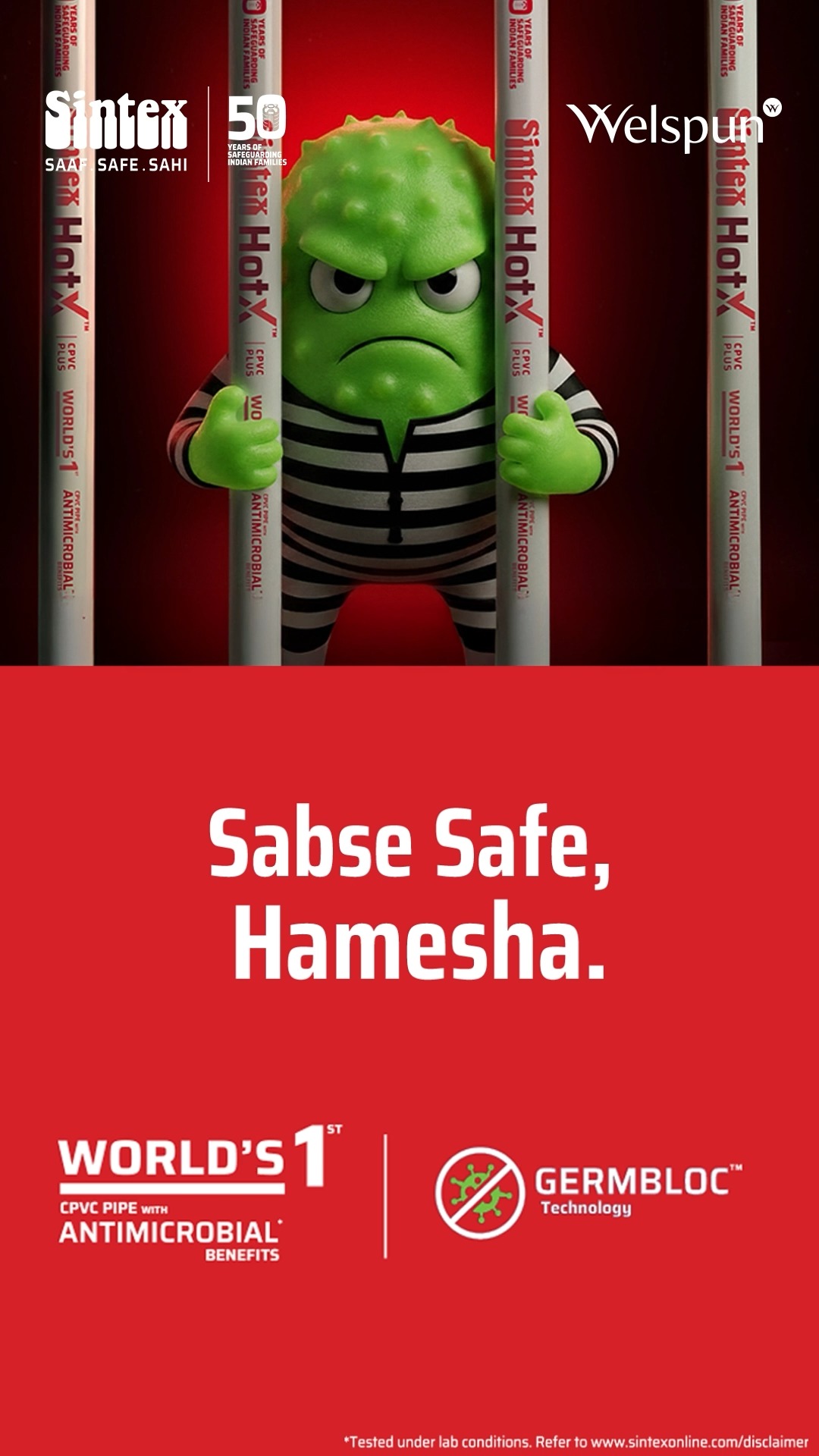 Mr. Germ attended Plumbex 2026 thinking he could break through Sintex HotX CPVC Pipes