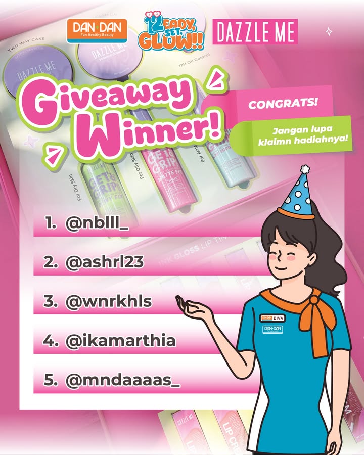 CONGRATULATIONS pemenang Giveaway Dan Dan x dazzleme id Jangan lupa DM dandan indonesia untuk klaim hadiahnya ya...