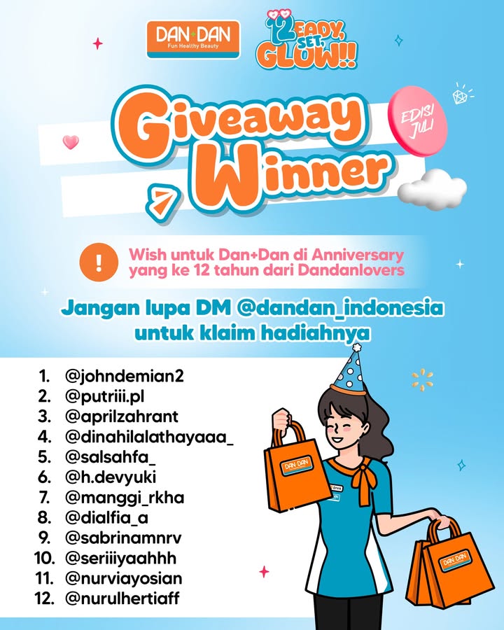 CONGRATULATIONS pemenang Giveaway Dan Dan edisi Anniversary Jangan lupa DM dandan indonesia untuk klaim hadiahnya...