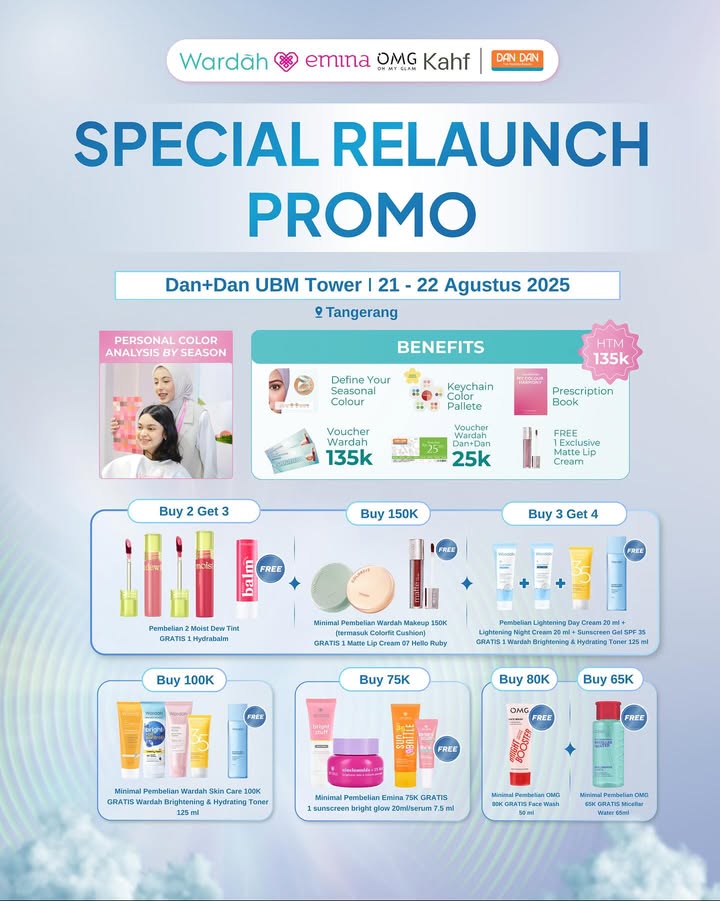 SPESIAL RELAUNCH TOKO DAN DAN UBM TOWER Yuk mampir dan ikutan Personal Color Analysis dari wardahbeauty ...