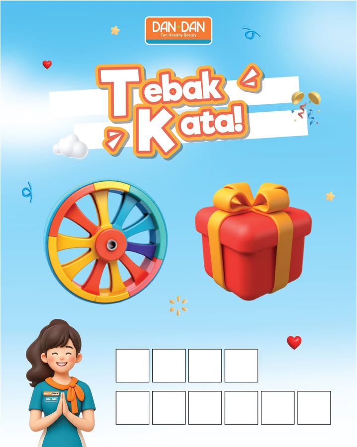 Dan Dan TebakKata balik lagi Cluenya Program bagi bagi hadiah spesial Anniversary Dan Dan, setiap belanja 100k termasuk ...
