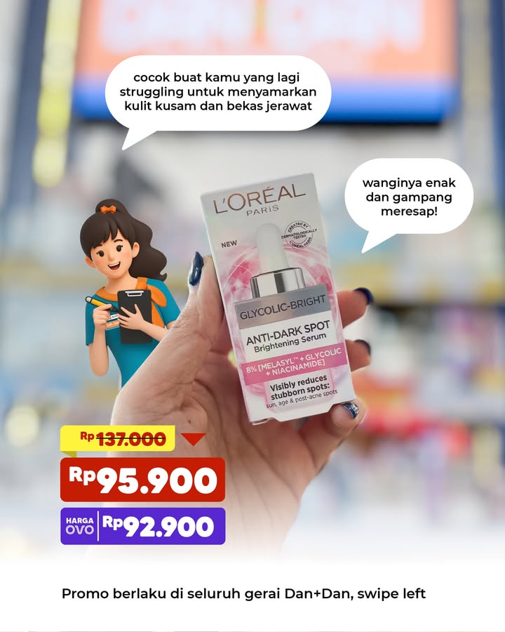 Harga paling Hemat bisa kamu dapetin di Dan Dan terdekat Mulai dari serum untuk mencerahkan wajah, sampai lotion untuk bayi...
