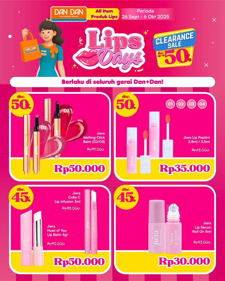  Lips Days Alert Diskon GILA GILAAN sampai 50 untuk semua produk lips favoritmu berlaku di semua gerai Dan Dan ...