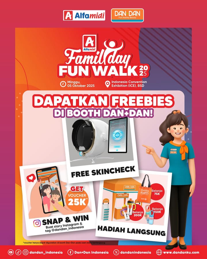 Buat kamu yang besok ikutan alfamidi ku Fun Walk ICE BSD, jangan lupa mampir ke booth Dan Dan dan dapetin Free Skinche...