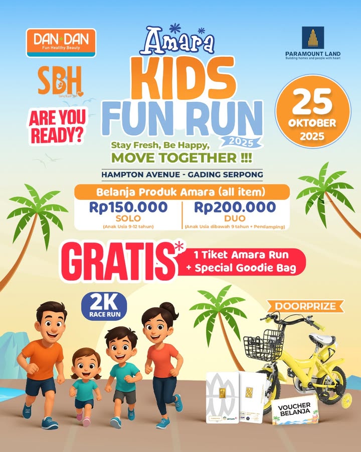 Yuk ikutan weekend seru bareng si kecil di amarakids x dandan indonesia Kids Fun Run 2025 Hampton Avenue, Gading Ser...