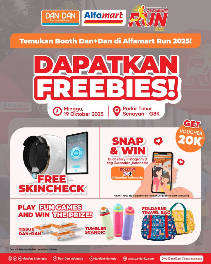 Buat kamu yang ikutan Alfamart Run 2025, jangan lupa mampir ke Booth Dan Dan ya Bakal ada FREE skincheck, banyak FREEBIES, ...