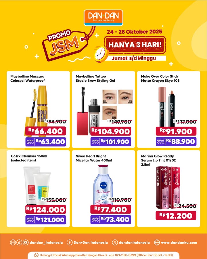 Weekend Gajian cuan cuan cuan Skincare, makeup, personal care, sampai body care, semua ada di Dan Dan dengan harga spesial khusus Jumat, Sabtu, Minggu Berlaku di seluruh gerai Dan Dan, jangan ditunda tunda cusssss mampir AyokeDanDa... Weekend Gajian cuan cuan cuan Skincare, makeup, personal care, sampai body care, semua ada di Dan Dan dengan har...